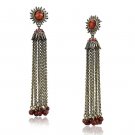 LO4197 - Antique Copper Brass Earrings with Synthetic Onyx in Garnet Default Title