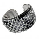 LO4272 - Rhodium Brass Bangle with Top Grade Crystal in Black Diamond