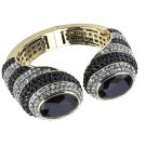 LO4274 - Gold Brass Bangle with Synthetic in Jet