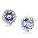 LO4674 - Rhodium Brass Earrings with Synthetic Synthetic Glass in Tanzanite Default Title