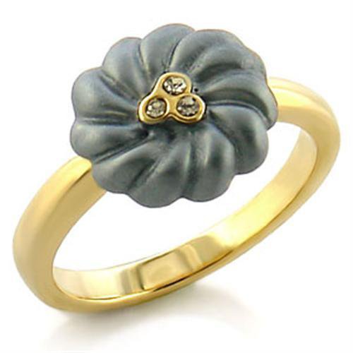 LO503 - Gold White Metal Ring with Top Grade Crystal in Black Diamond