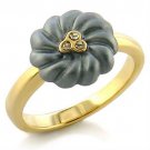 LO503 - Gold White Metal Ring with Top Grade Crystal in Black Diamond