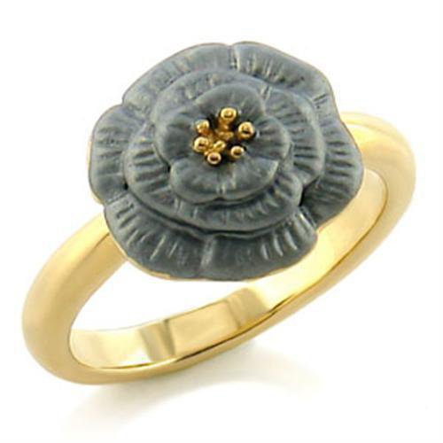 LO507 - Gold White Metal Ring with Top Grade Crystal in Light Smoked