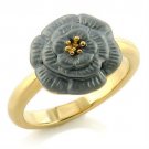 LO507 - Gold White Metal Ring with Top Grade Crystal in Light Smoked