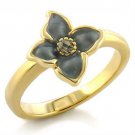 LO518 - Gold White Metal Ring with Top Grade Crystal in Black Diamond