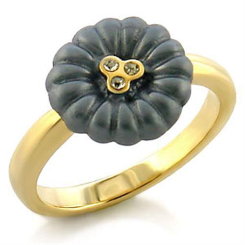 LO519 - Gold White Metal Ring with Top Grade Crystal in Blue Topaz