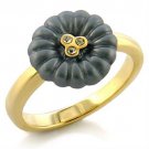 LO519 - Gold White Metal Ring with Top Grade Crystal in Blue Topaz