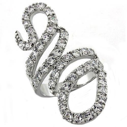 LOA1014 - Rhodium Brass Ring with AAA Grade CZ in Clear