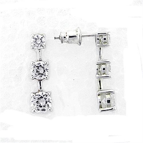 LOA379 - High-Polished 925 Sterling Silver Earrings with AAA Grade CZ in Clear Default Title