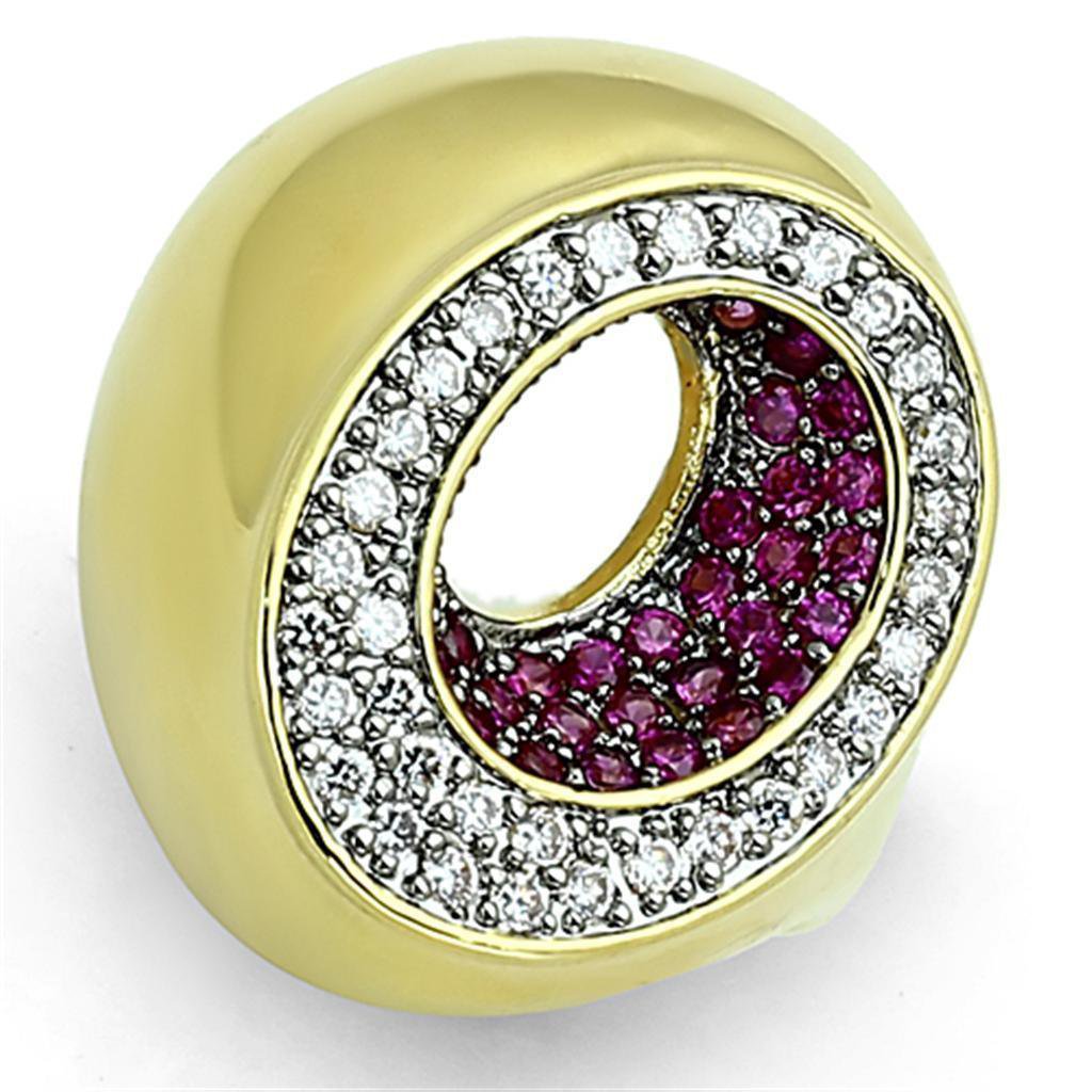 LOA902 - Gold+Ruthenium Brass Ring with AAA Grade CZ in Ruby