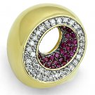 LOA902 - Gold+Ruthenium Brass Ring with AAA Grade CZ in Ruby