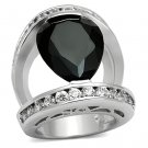 LOA923 - Rhodium Brass Ring with AAA Grade CZ in Black Diamond