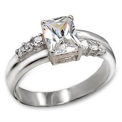 LOAS718 - High-Polished 925 Sterling Silver Ring with AAA Grade CZ in Clear