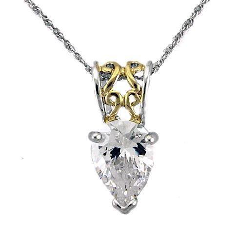 LOAS783 - Reverse Two-Tone 925 Sterling Silver Chain Pendant with AAA Grade CZ in Clear