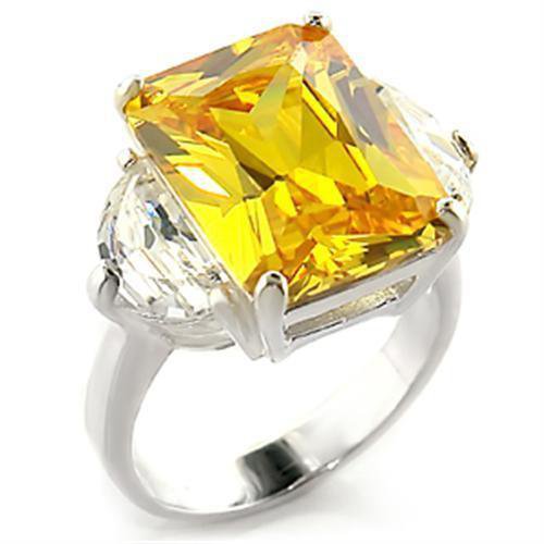 LOAS828 - High-Polished 925 Sterling Silver Ring with AAA Grade CZ in Citrine