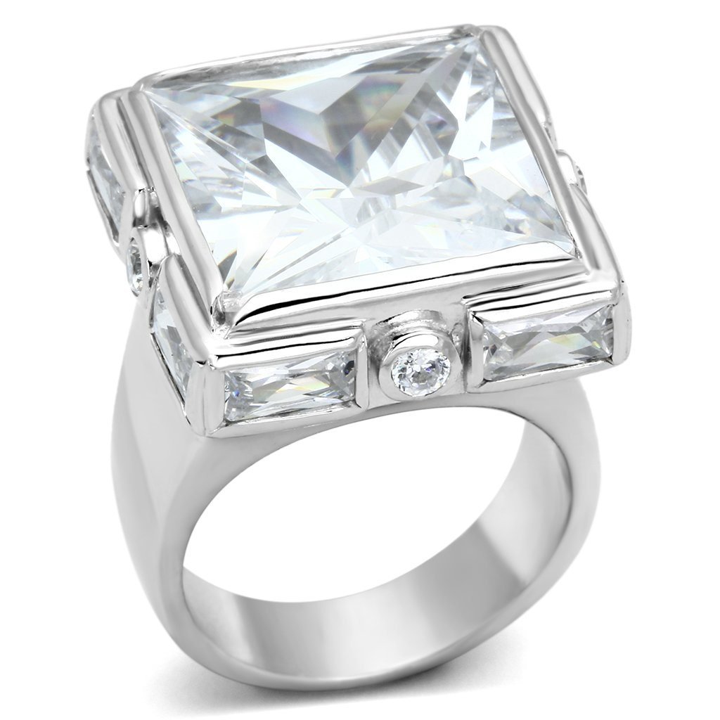 LOAS862 - Rhodium 925 Sterling Silver Ring with AAA Grade CZ in Clear