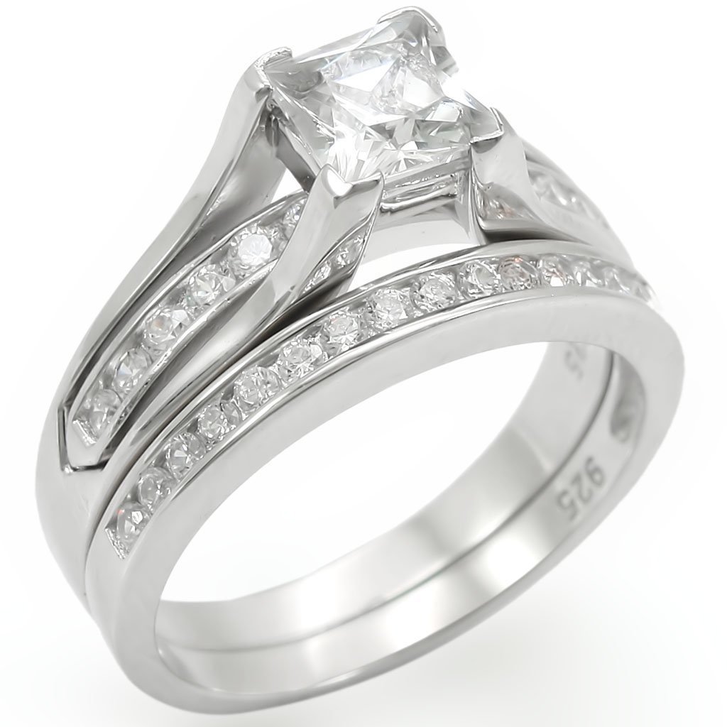 LOS256 - Rhodium 925 Sterling Silver Ring with AAA Grade CZ in Clear