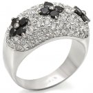 LOS468 - Rhodium + Ruthenium 925 Sterling Silver Ring with AAA Grade CZ in Black Diamond