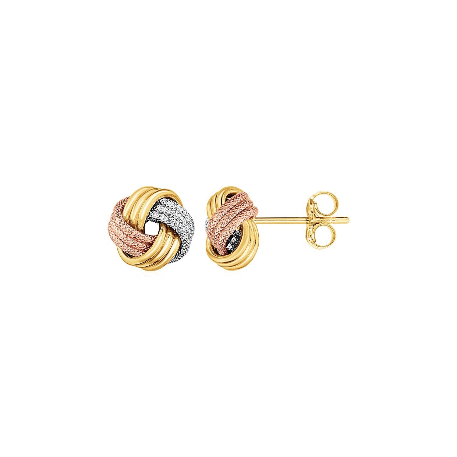 Love Knot Post Earrings in 14k Tri Color Gold Tri-Color Gold
