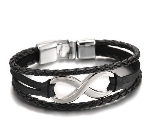 Lucky figure 8 leather bracelet bracelet Black black