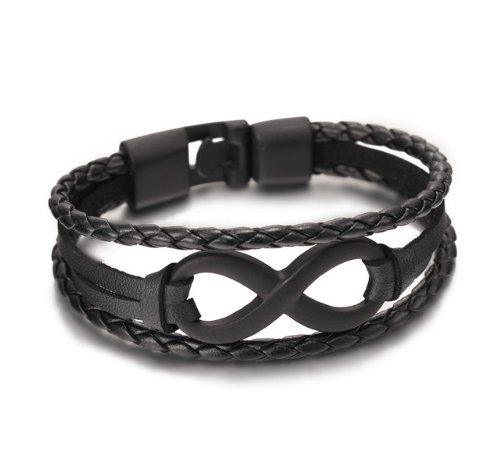 Lucky figure 8 leather bracelet bracelet Black