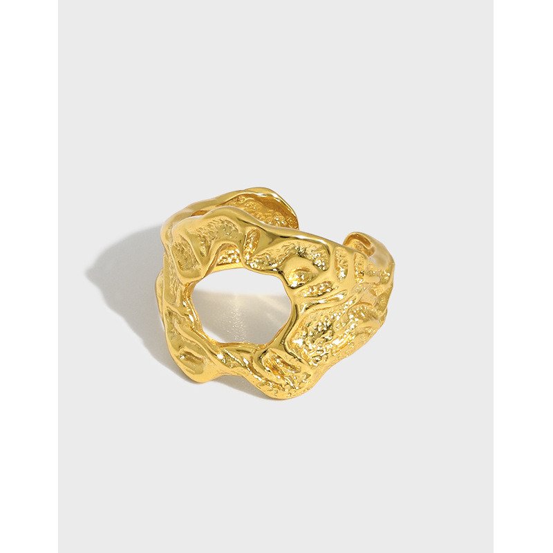 Masculine Irregular O Shape 925 Sterling Silver Adjustable Ring Rhodium