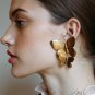 Metal Texture Two Butterfly Earrings Gold