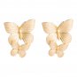 Metal Texture Two Butterfly Earrings Gold