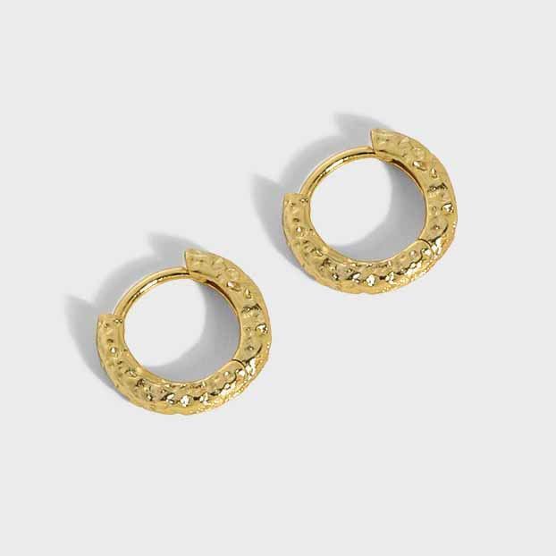 Mini Irregular Geometry Circle 925 Sterling Silver Hoop Earrings Yellow Gold