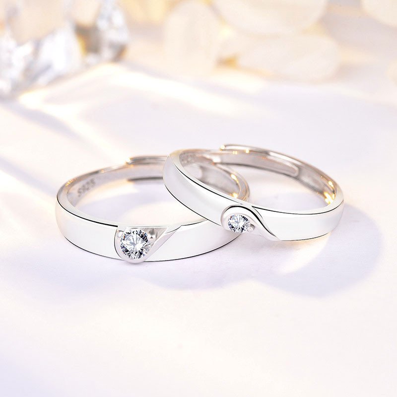 Minimalist Double Heart To One CZ 925 Sterling Silver Adjustable Promise Ring Men Ring