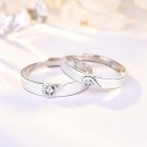 Minimalist Double Heart To One CZ 925 Sterling Silver Adjustable Promise Ring Men Ring