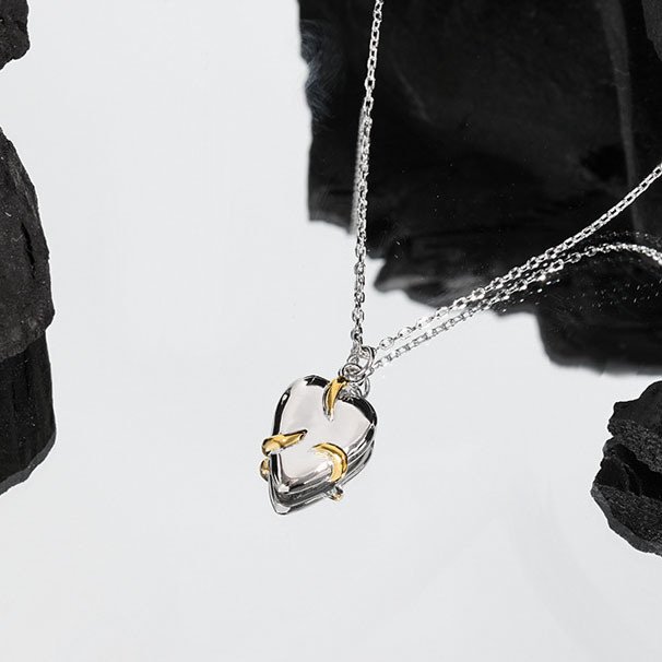Minimalist Embrace Heart 925 Sterling Silver Necklace Rhodium + Yellow Gold