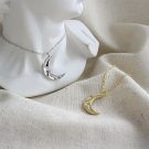 Minimalist Irregular Crescent Moon 925 Sterling Silver Necklace Yellow Gold