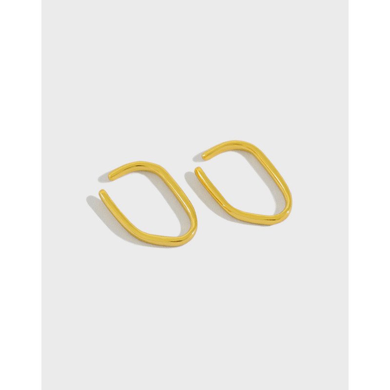 Minimalist Lines 925 Sterling Silver Non-Pierced Earrings Yellow Gold