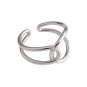 Modern Double Layers Lines Cross 925 Sterling Silver Adjustable Ring Rhodium