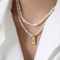 Modern Natural Pearl Geometry Rectangle Tag 925 Sterling Silver Necklace Silver