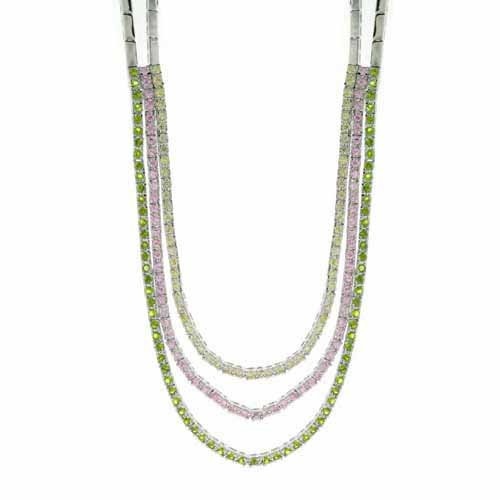 Modern Preppy Light Yellow, Pink and Light Green CZ Tri-Strand Necklace N4118