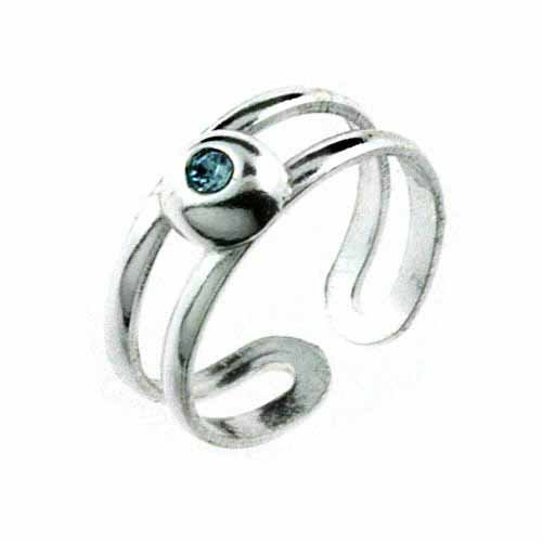 Modern Simulated Aquamarine CZ Brushed Sterling Silver Toe Ring TR4078AQZ