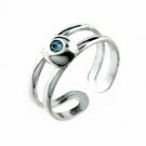 Modern Simulated Aquamarine CZ Brushed Sterling Silver Toe Ring TR4078AQZ