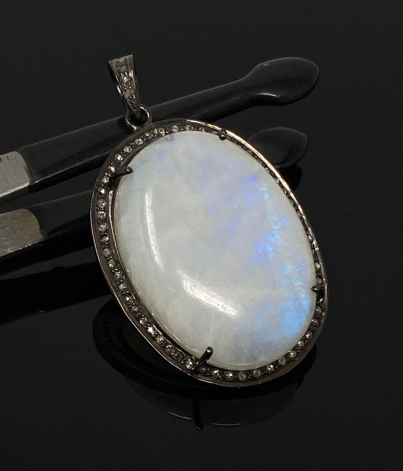 Moonstone GemstPave Diamond Pendant White Moonstone Pendant Sterling Silver Jewelry Default Title
