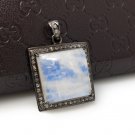 MoonstSilver Pendant Pave Diamond Pendant Oxidized Silver Rainbow Moonstone Pendant Default Title