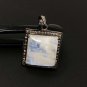 MoonstSilver Pendant Pave Diamond Pendant Oxidized Silver Rainbow Moonstone Pendant Default Title