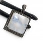 MoonstSilver Pendant Pave Diamond Pendant Oxidized Silver Rainbow Moonstone Pendant Default Title