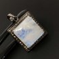 MoonstSilver Pendant Pave Diamond Pendant Oxidized Silver Rainbow Moonstone Pendant Default Title