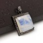 MoonstSilver Pendant Pave Diamond Pendant Oxidized Silver Rainbow Moonstone Pendant Default Title