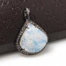 MoonstSilver Pendant Pave Diamond Pendant Oxidized Silver Rainbow Moonstone Pendant Default Title