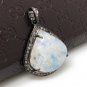 MoonstSilver Pendant Pave Diamond Pendant Oxidized Silver Rainbow Moonstone Pendant Default Title
