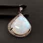 MoonstSilver Pendant Pave Diamond Pendant Oxidized Silver Rainbow Moonstone Pendant Default Title