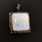 MoonstSilver Pendant Pave Diamond Pendant Oxidized Silver Rainbow Moonstone Pendant Default Title