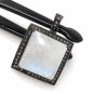 MoonstSilver Pendant Pave Diamond Pendant Oxidized Silver Rainbow Moonstone Pendant Default Title